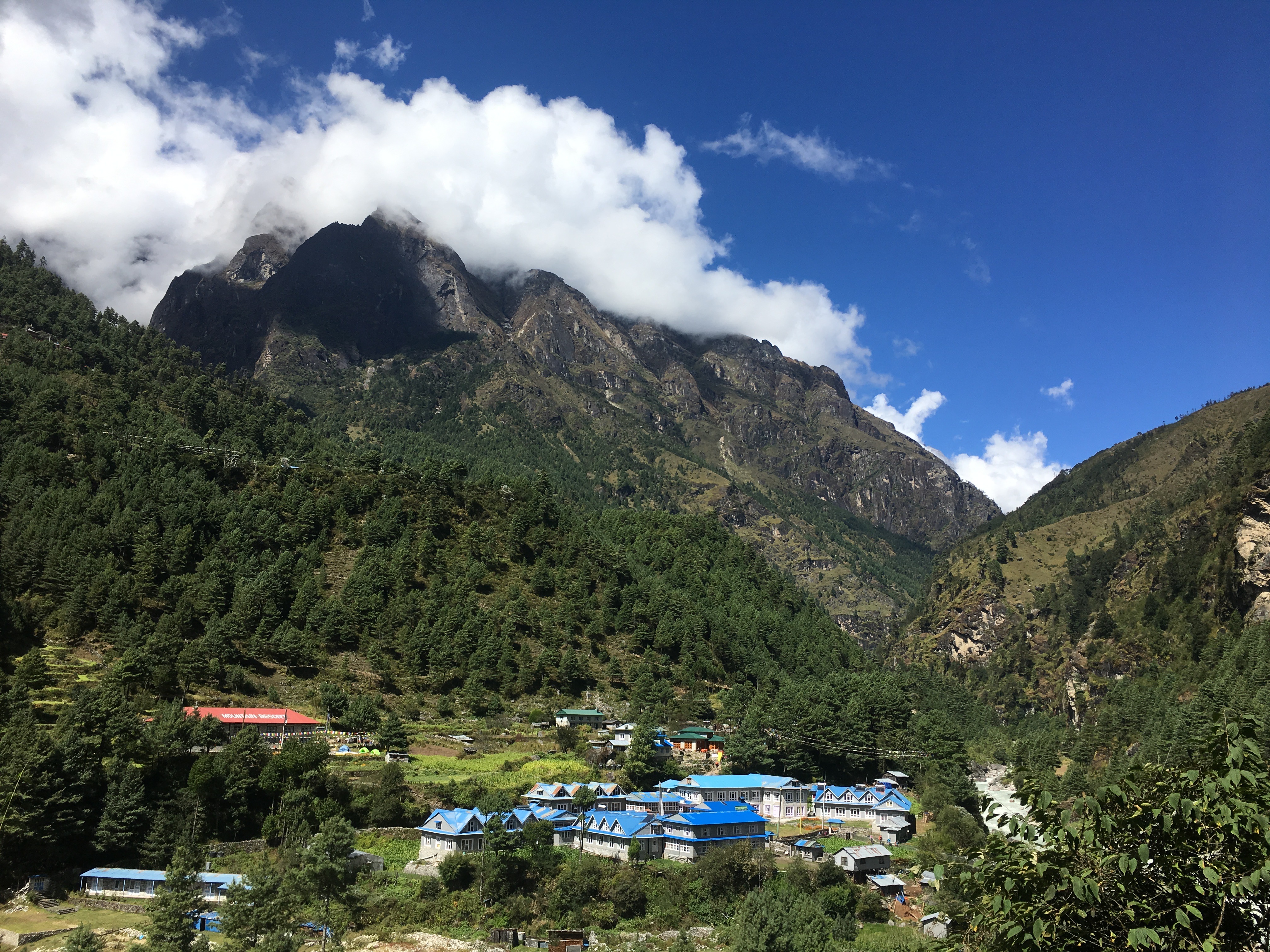 hills and lush valleys with villages day one from Lukla