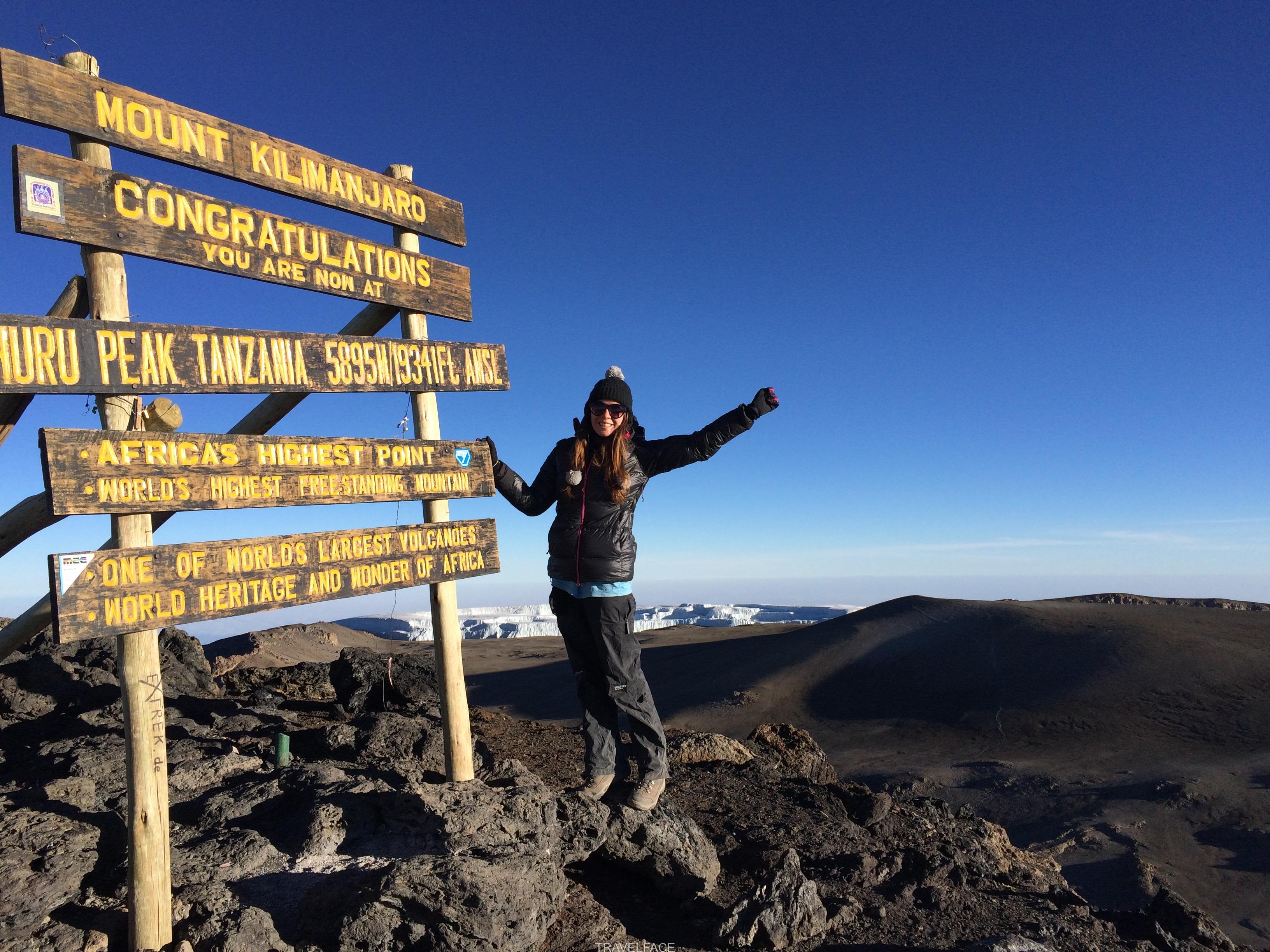 Kilimanjaro peak posing by the sign