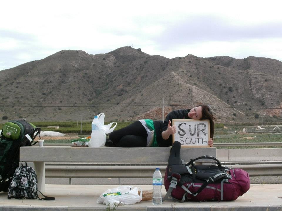 Hannah resting between hitches-Hitchhiking UK to Morocco