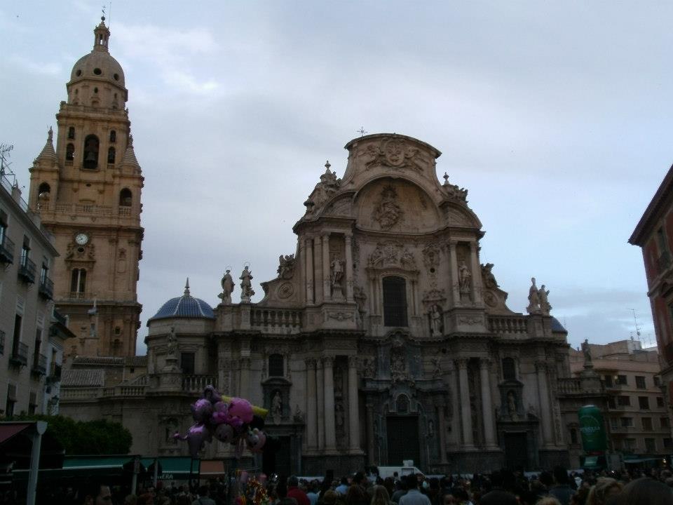 Murcia cathedral, during the fiestas- Hitchhiking UK to Morocco